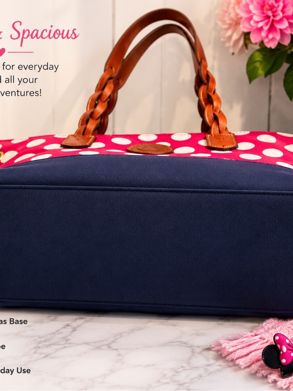 Dooney & Bourke Pink Polka Dot, & Blue Tote with Brown Handles (Rock The Dots) - Picture 2 of 7